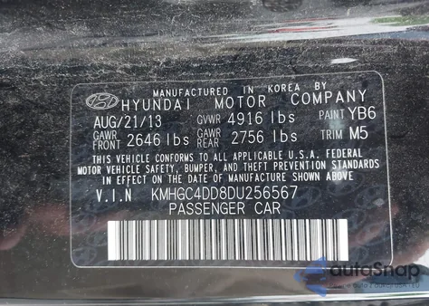 2013 Hyundai Genesis 3.8 z USA, uszkodzony, nr VIN KMHGC4DD8DU256567